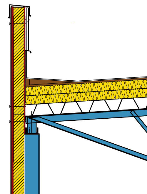 Isolerad byggnad med papptak och pl&aring;telement